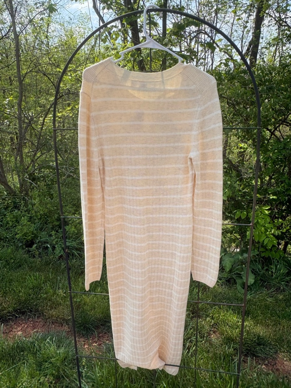 GAP Factory Ribbed Stripe Crewneck Midi
Dress Cream White Long-Sleeve Knit Dress
